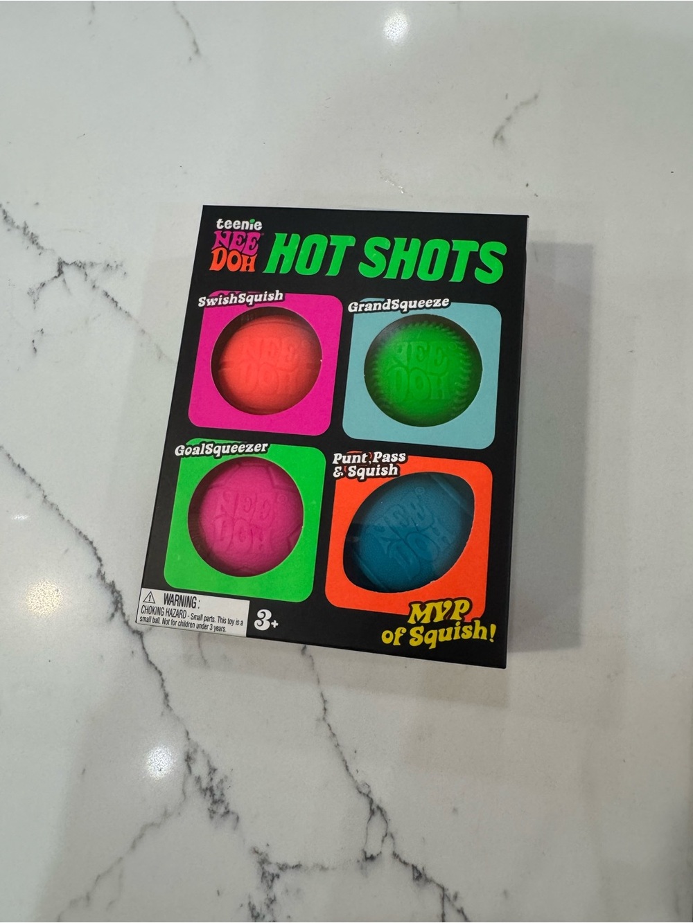Teenie NeeDoh Hot Shots 4-Pack Squishy Balls - Neon Pink, Green, Blue, Coral